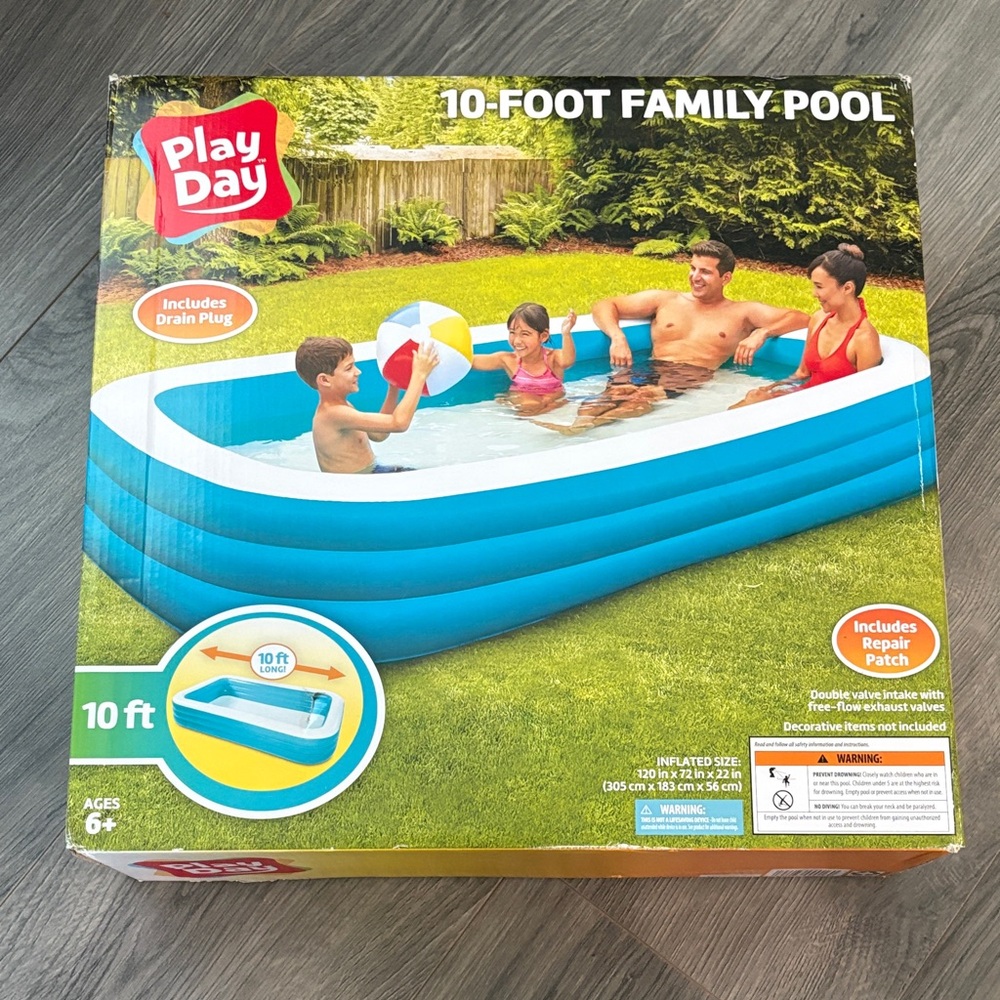 Blue and White 10-Foot Family Pool